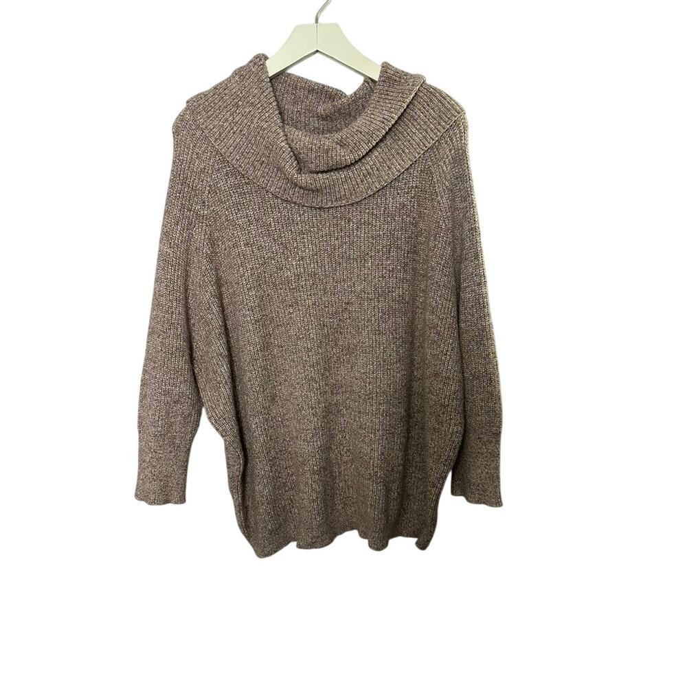 Chico's Tan Cowl Neck Balloon Sleeve Oversized Knit Sweater Women's Large 12
